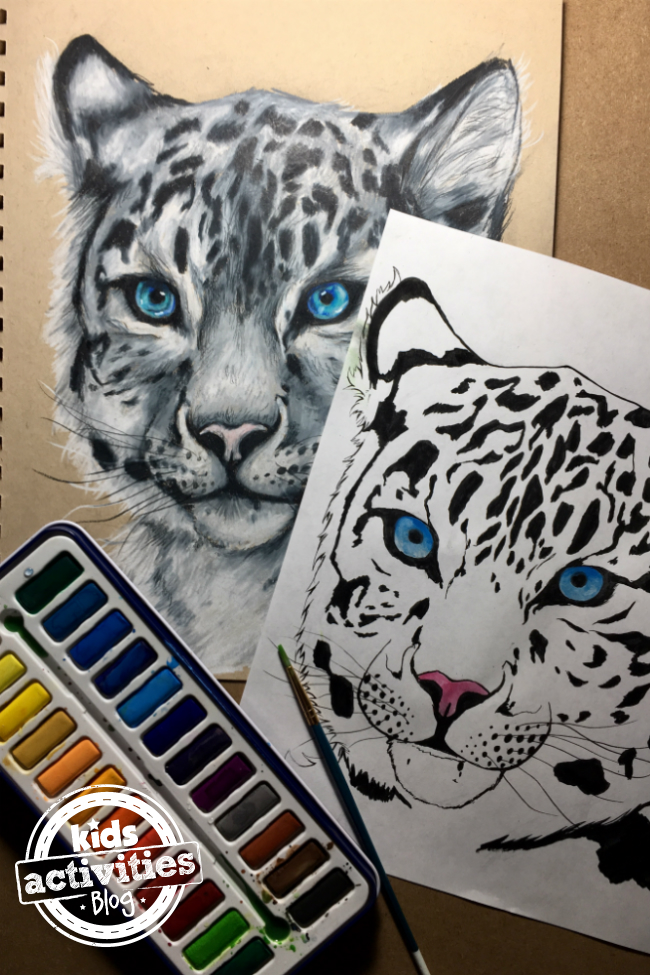Páginas para colorear de leopardo de las nieves para niños y adultos