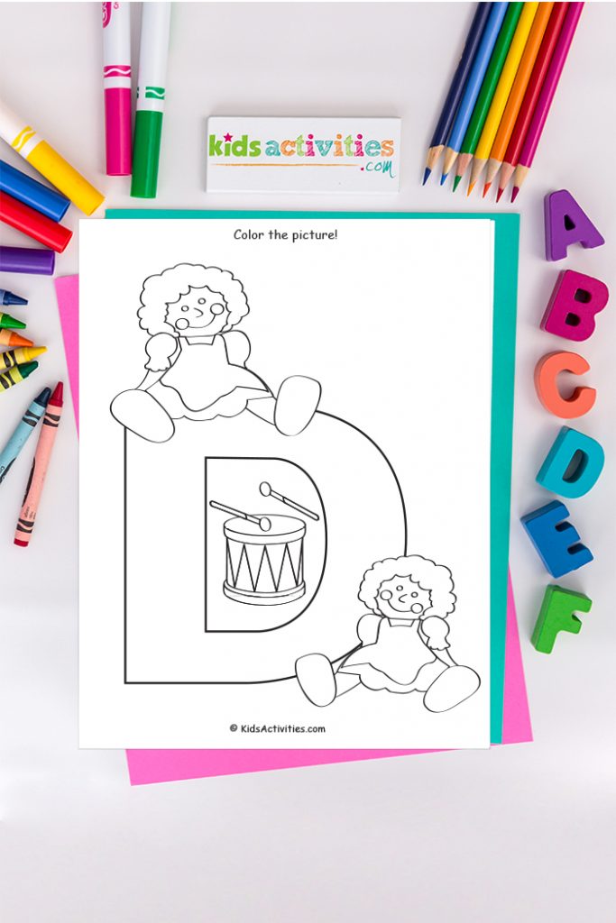 Pàgina per pintar Lletra D: Pàgines per pintar de l'alfabet gratuïts