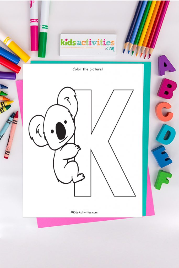 Pàgina per pintar Lletra K: pàgina gratuïta per pintar de l'alfabet