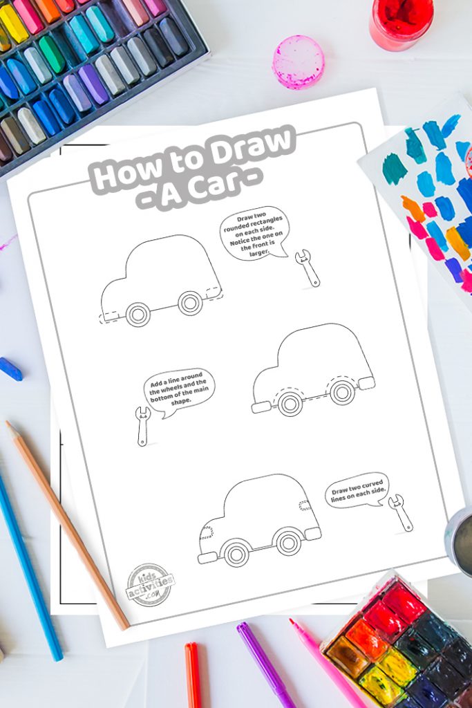 Łatwy rysunek samochodu dla dzieci (dostępny do wydrukowania)