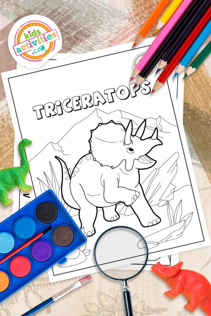 Halaman Mewarnai Dinosaurus Triceratops untuk Anak-Anak
