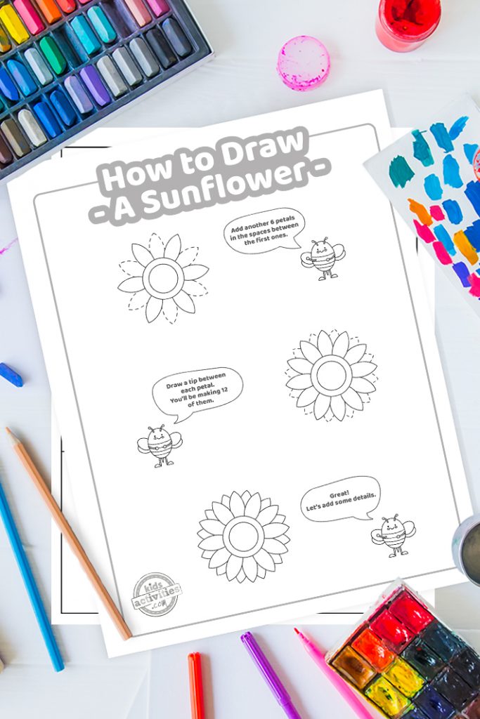 Kuidas joonistada päevalille Printable Lesson for Kids