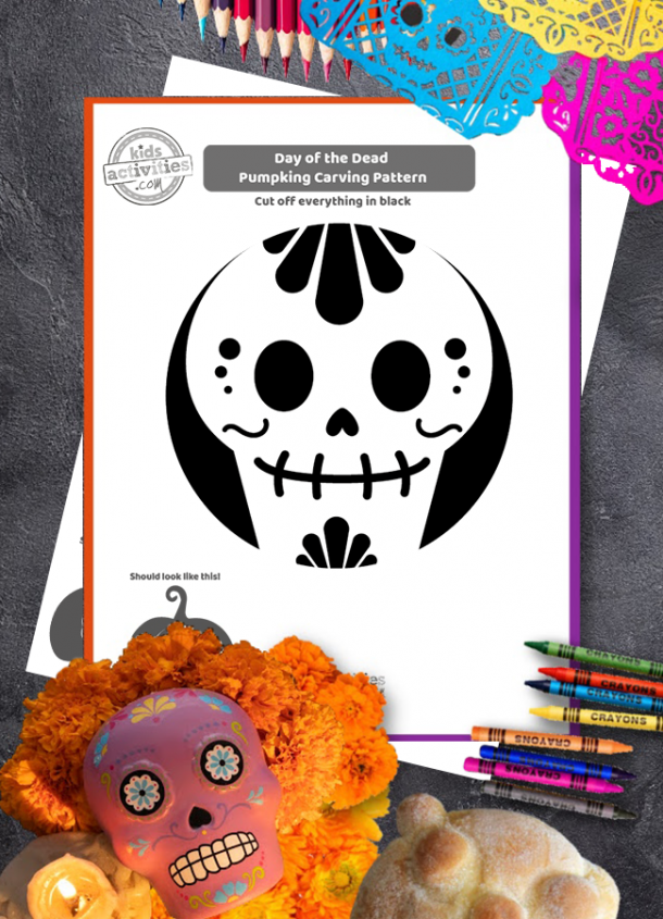 Fergees printbere Dei fan 'e Dead Sugar Skull Pumpkin Carving Stencils