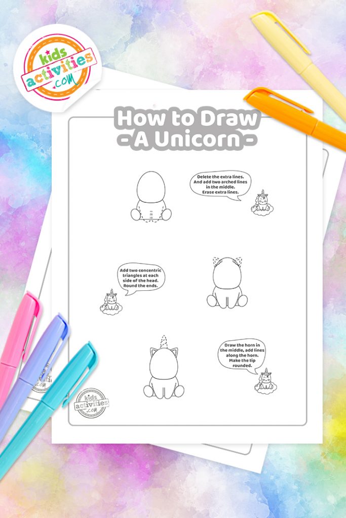 Wie man ein Einhorn zeichnet - einfache druckbare Lektion für Kinder