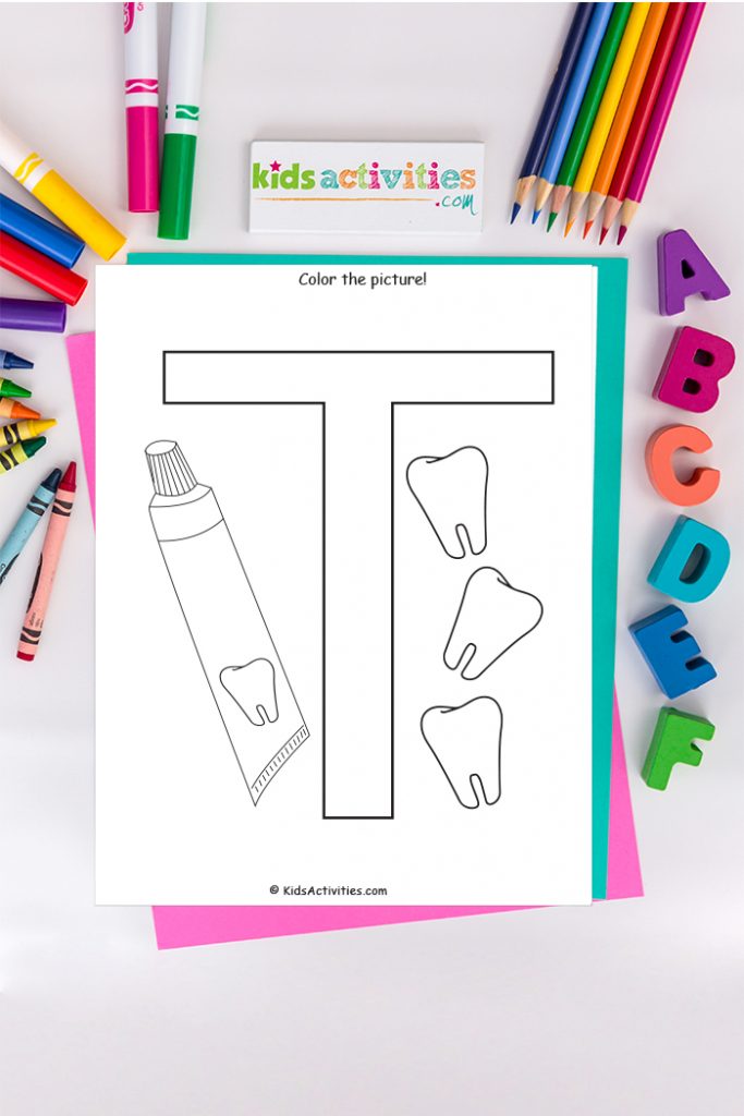 Páxina para colorear da letra T: Páxina para colorear gratuíta do alfabeto