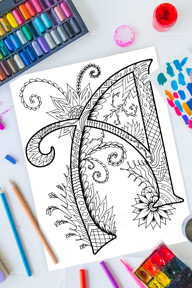 Zentangle Letter A Design - නොමිලේ මුද්‍රණය කළ හැකිය
