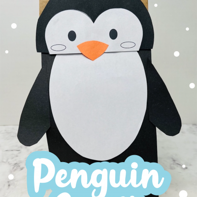 एक पेपर बैग पेंगुइन कठपुतली बनाने के लिए नि: शुल्क पेंगुइन क्राफ्ट टेम्पलेट