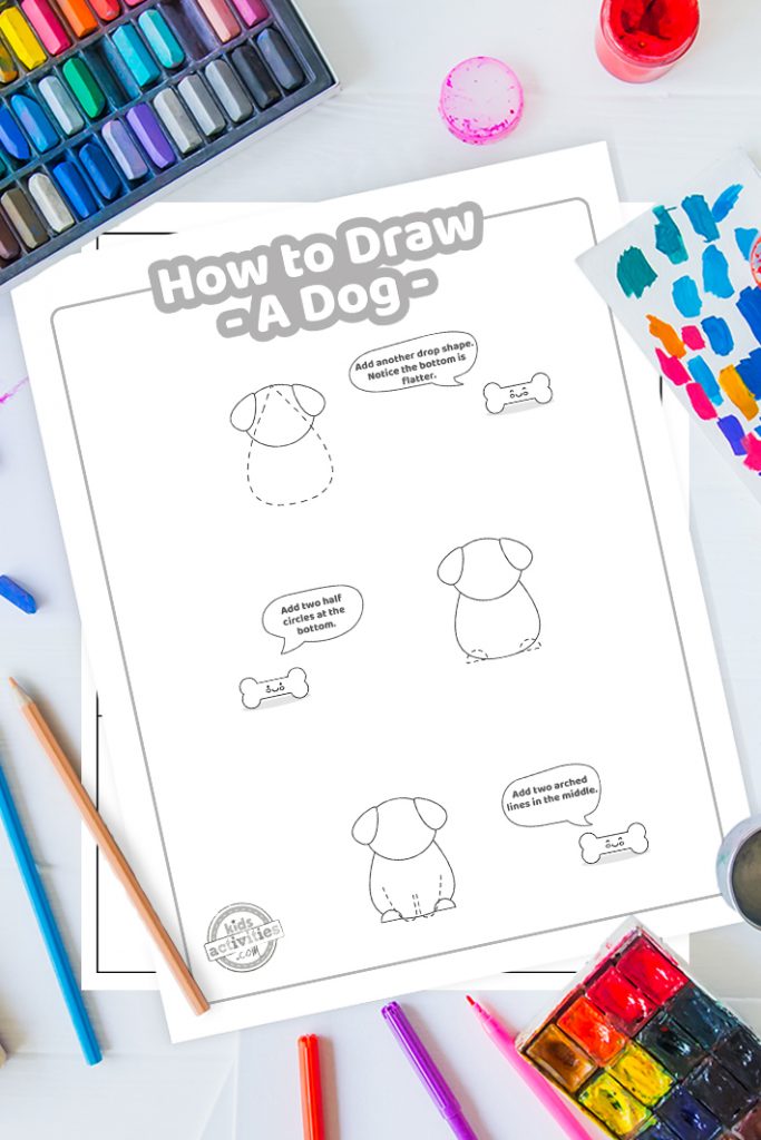 Wie man einen Hund zeichnet - einfache Lektion zum Ausdrucken für Kinder
