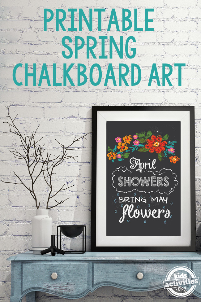 Tableau à craie imprimable April Showers Spring Chalkboard Art