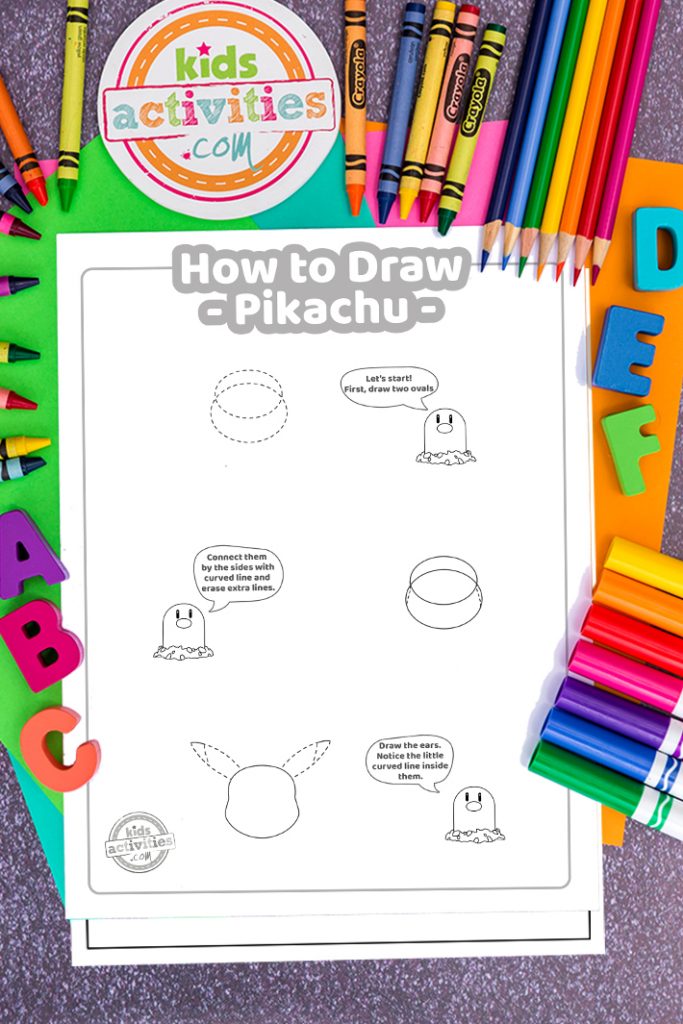 របៀបគូរ Pikachu មេរៀនងាយស្រួលបោះពុម្ពសម្រាប់កុមារ