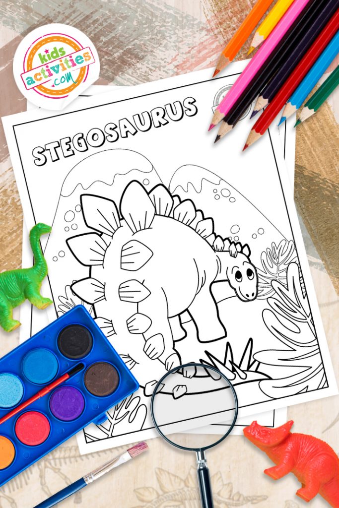 ទំព័រពណ៌ដាយណូស័រ Stegosaurus ដ៏ត្រជាក់សម្រាប់កុមារ