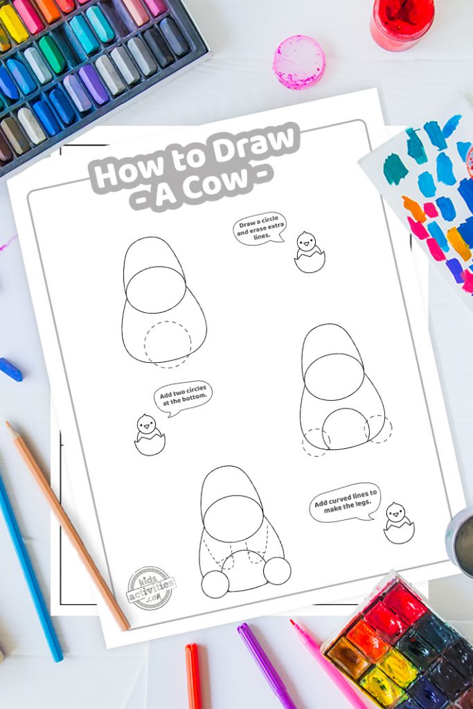 Hoe teken je een koe? Eenvoudige printbare les voor kinderen.