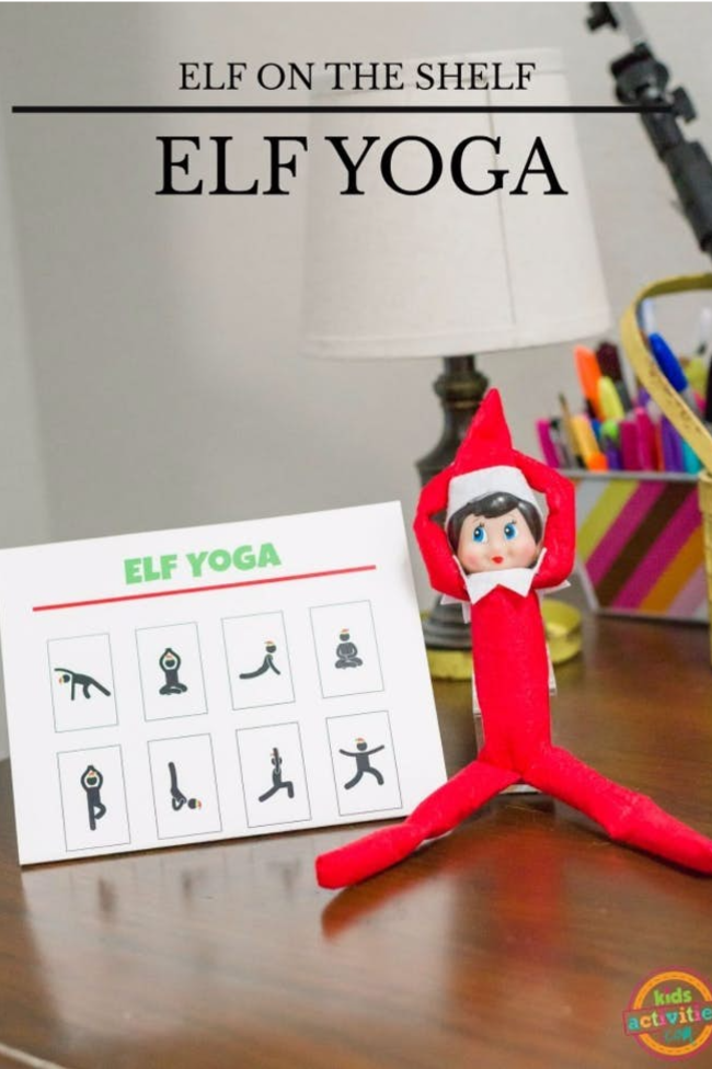 Božićni patuljak na polici Ideja za jogu