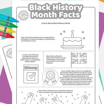 حقائق شهر التاريخ الأسود القابلة للطباعة للأطفال