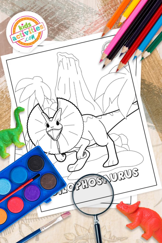 어린이를 위한 딜로포사우루스 공룡 색칠 공부 페이지