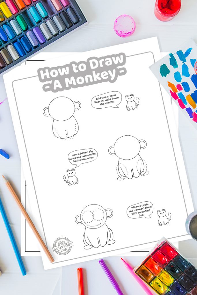 Com dibuixar un mico lliçó fàcil d'imprimir per a nens