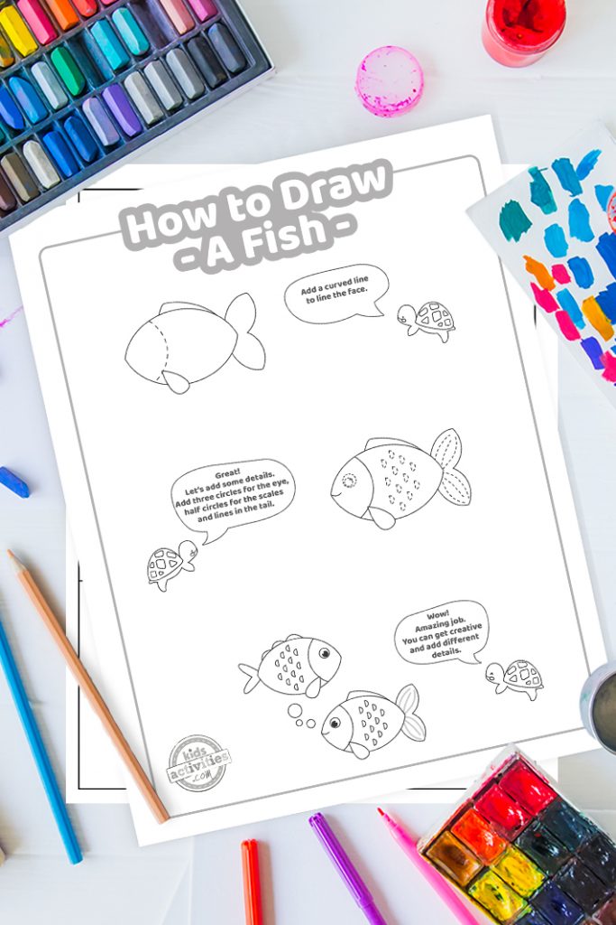 Si të vizatoni një peshk mësim i thjeshtë i printueshëm për fëmijë