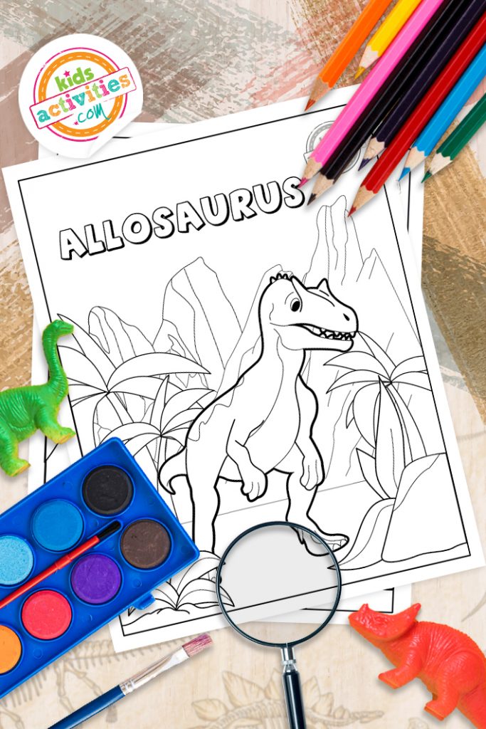 Pàgines per pintar de dinosaures Allosaure per a nens