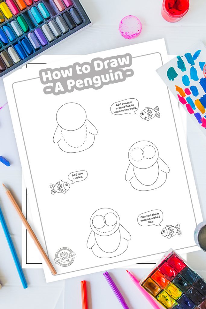 Paano Gumuhit ng Penguin Easy Printable Lesson Para sa Mga Bata