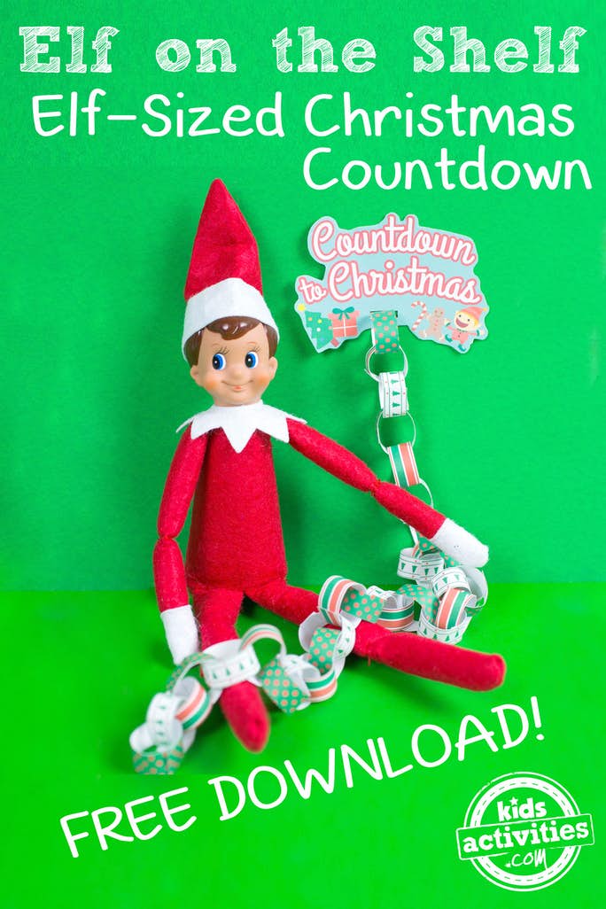 Elf a la prestatgeria Compte enrere per a la idea de cadena de paper de Nadal